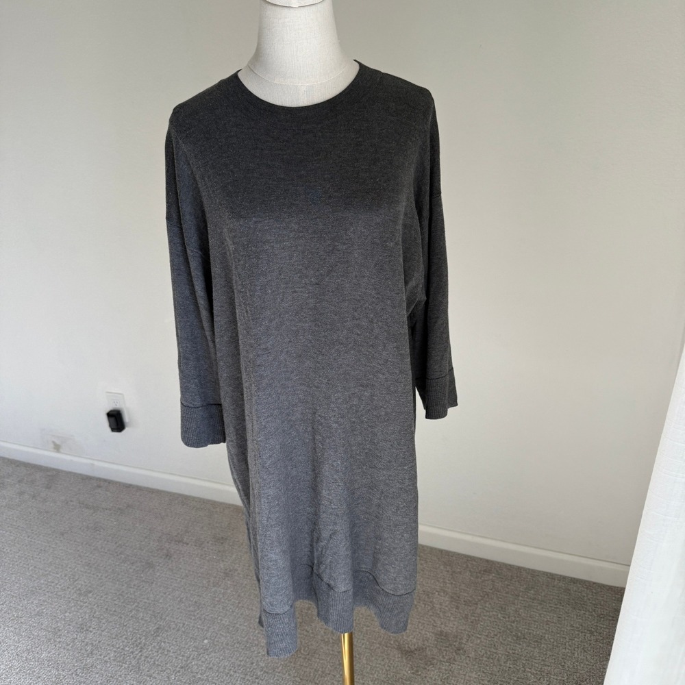 Eileenβ Fisher Charcoal Gray Tencel 3/4 Sleeve Sweater Dress Small Old Money